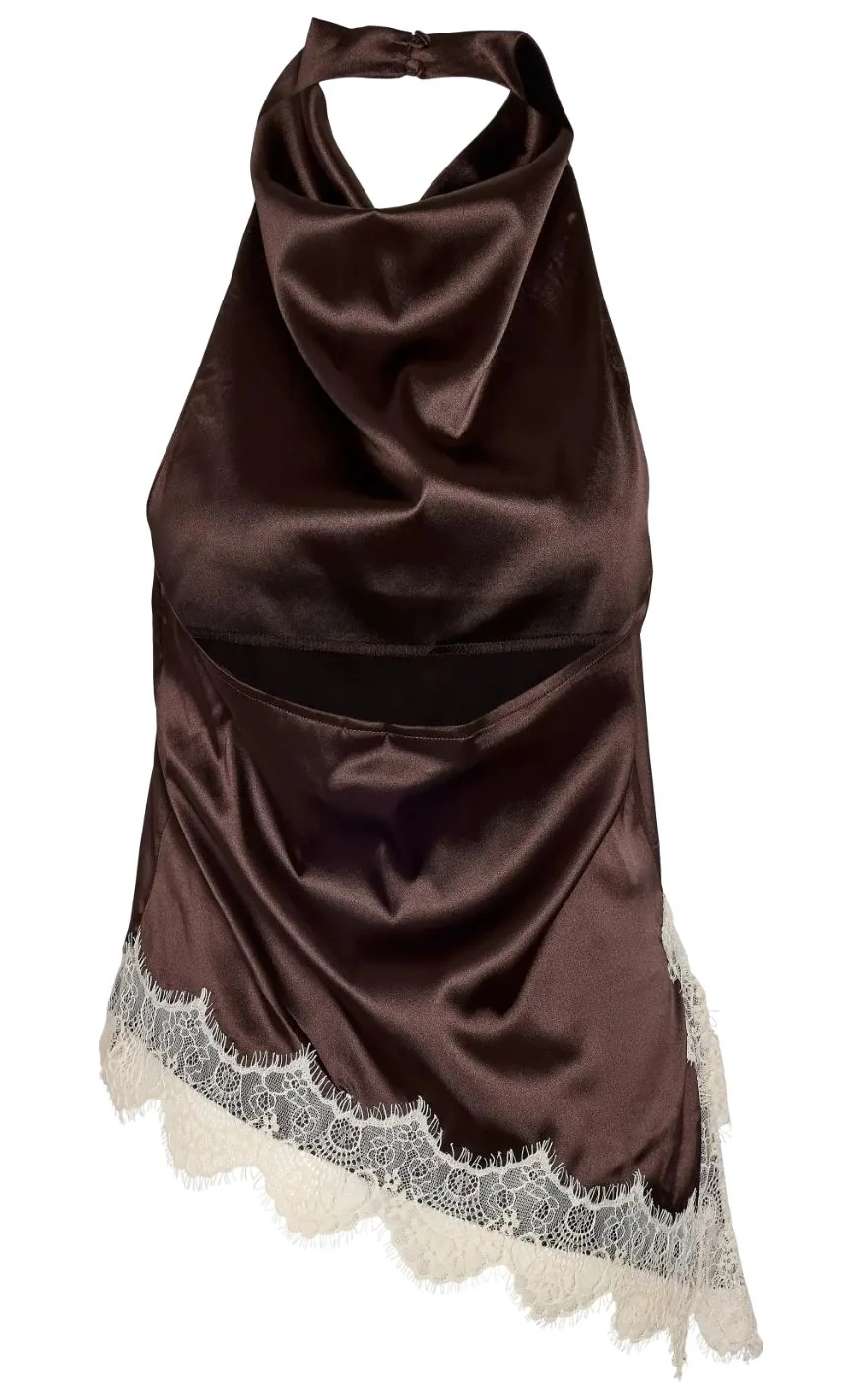 Noisy May Top - Sofie Satin - Chocolate Brown/Birch Lace - Image 3