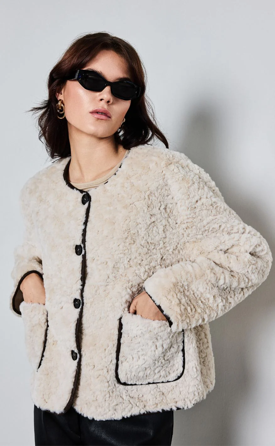 Notyz Jakke - Faux Fur Bonded - Beige - Image 2