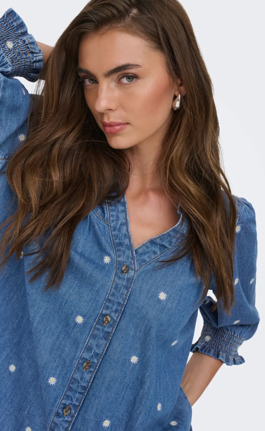 ONLY Skjorte - Raya Daisy - Medium Blue Denim - Image 7