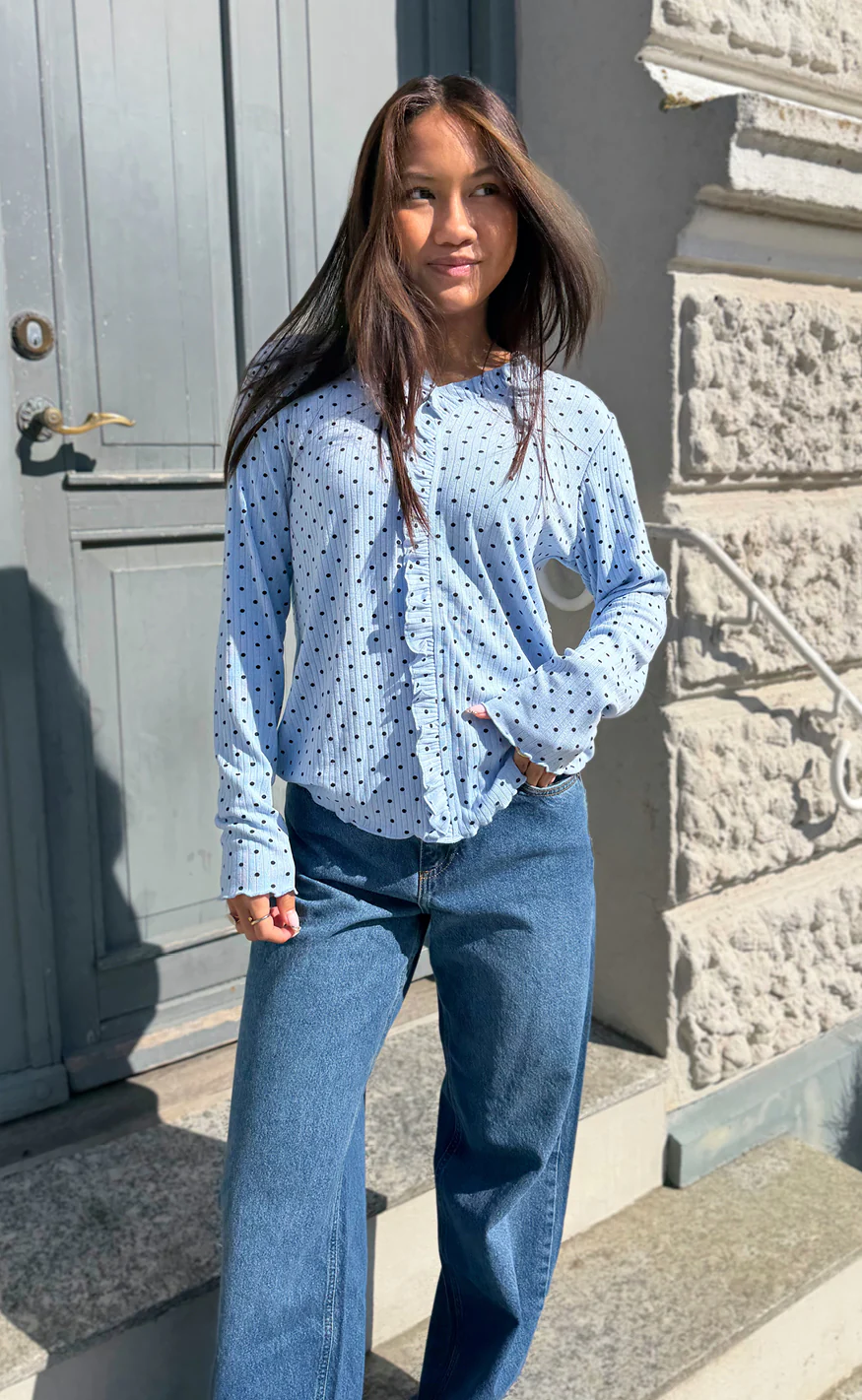 Say INA Copenhagen Bluse - Catja Stretch - Blue W. Dots - Image 3