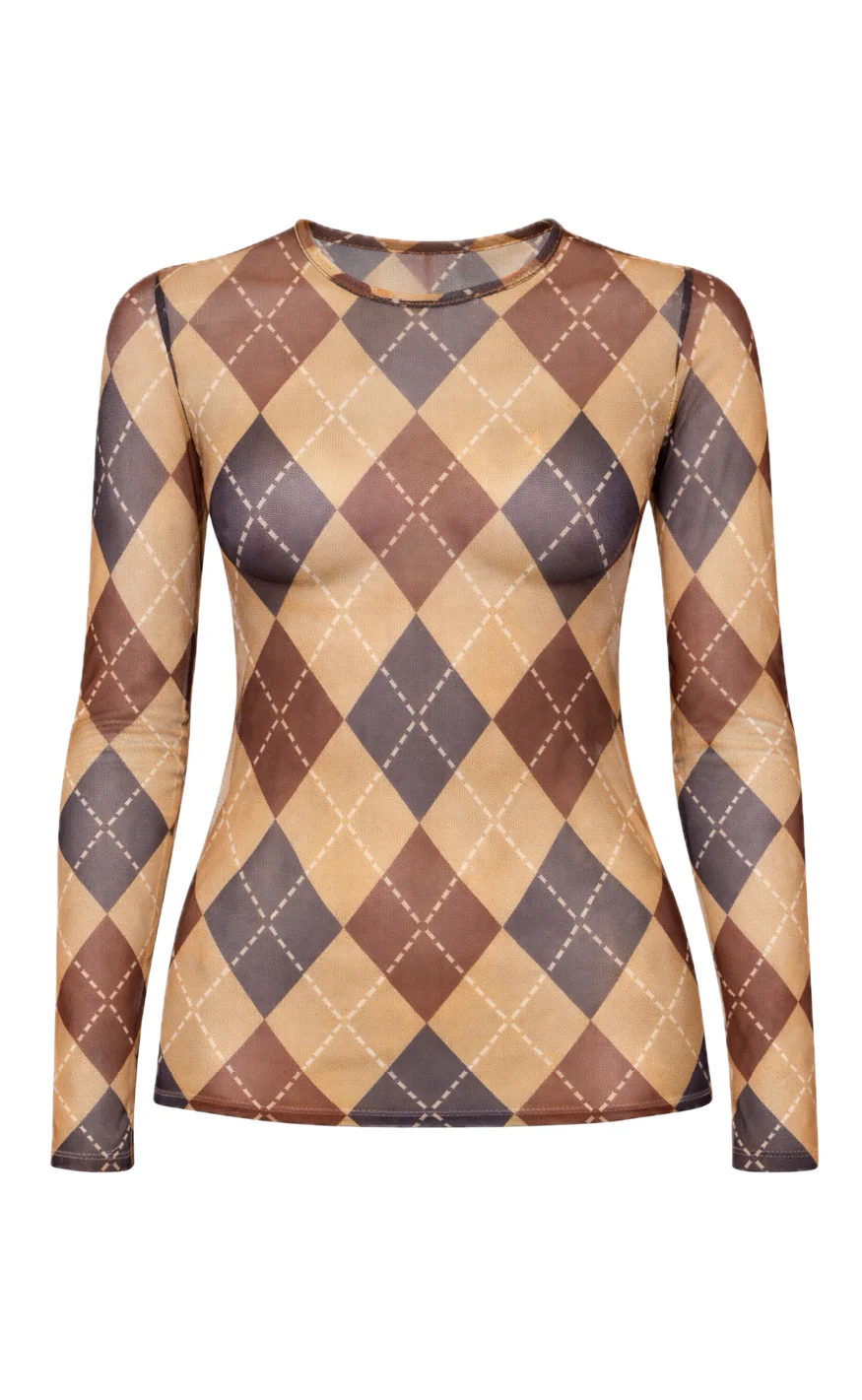 Say INA Copenhagen Bluse - Sophia Mesh - Brown Harlekin