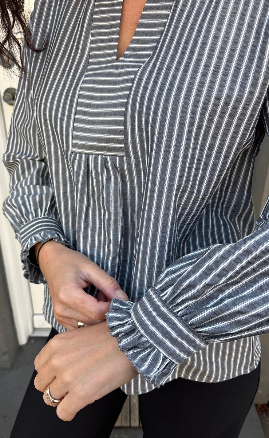 Say INA Copenhagen Bluse - Winnie LS - Grey Striped - Image 2
