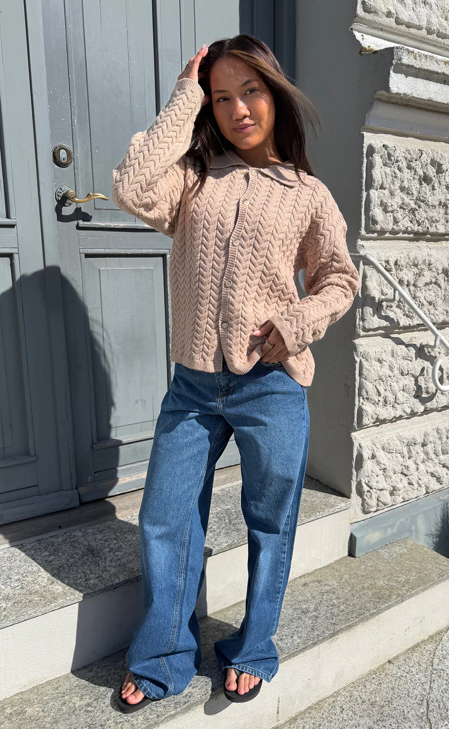 Say INA Copenhagen Cardigan - Casia Cable Knit - Camel - Image 2