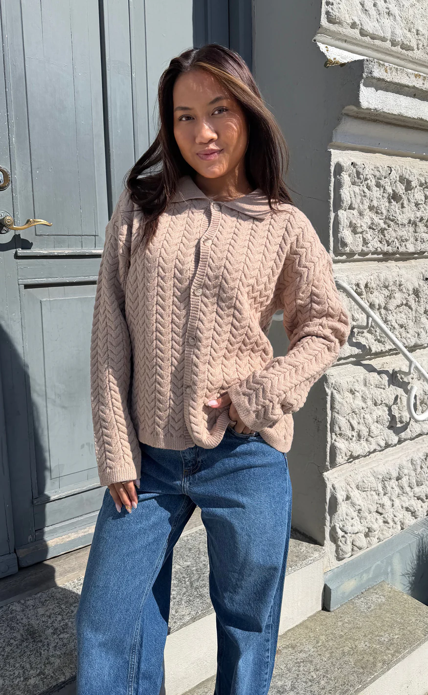 Say INA Copenhagen Cardigan - Casia Cable Knit - Camel - Image 3