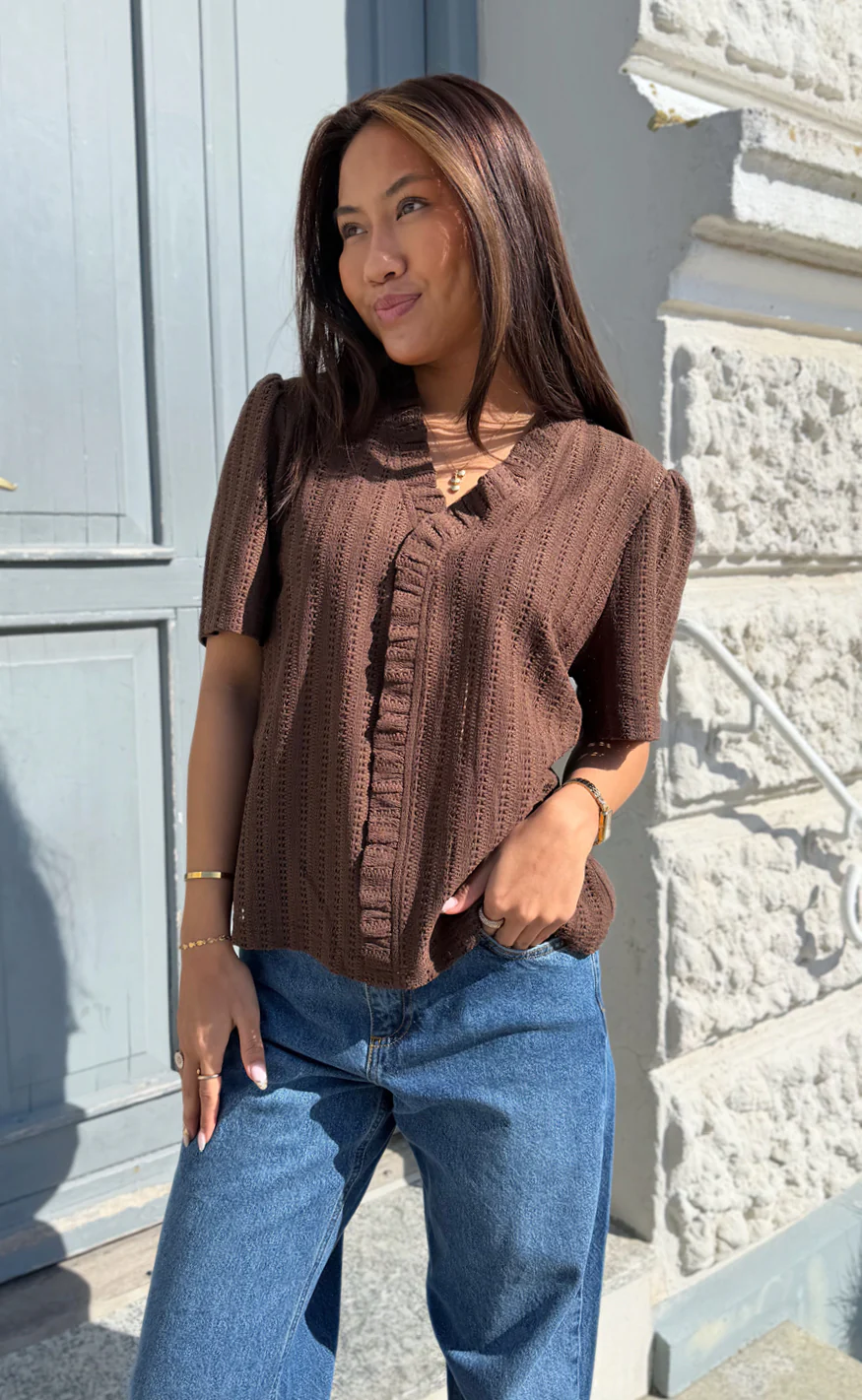 Say INA Copenhagen - Catja Knit T-Shirt - Dark Brown - Image 2