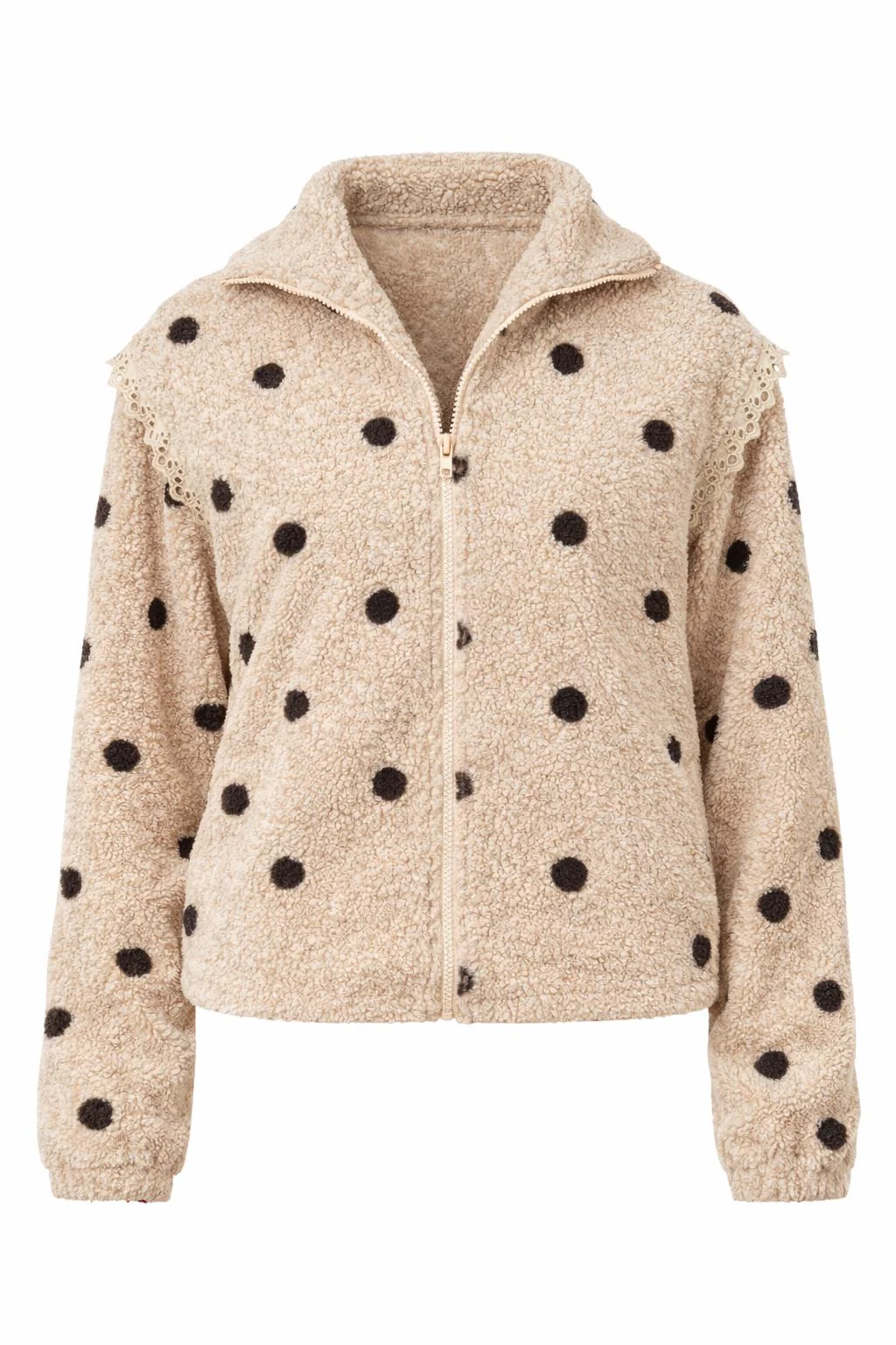 Say INA Copenhagen Fleece Jakke - Fia - Beige W. Black Dots - Image 4
