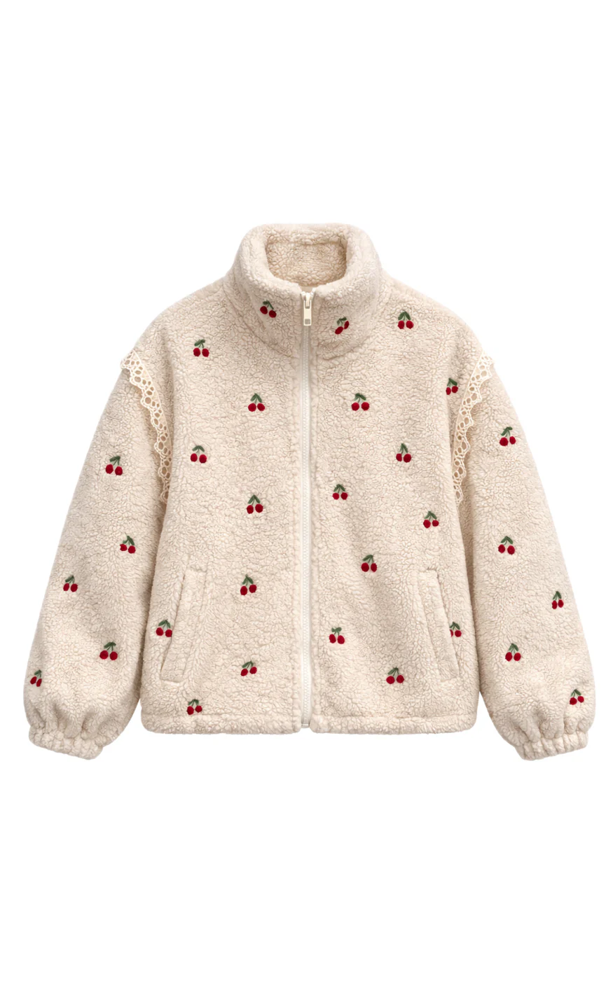 Say INA Copenhagen Fleece Jakke - Fia - Off White W. Cherries - Image 7
