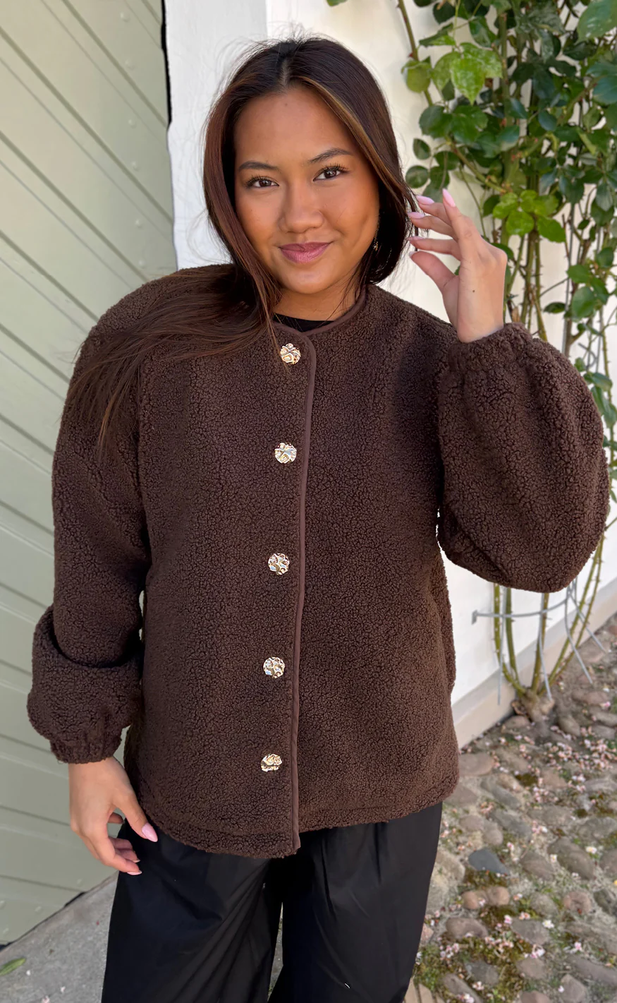 Say INA Copenhagen Fleece Jakke - Gloria - Dark Brown - Image 2