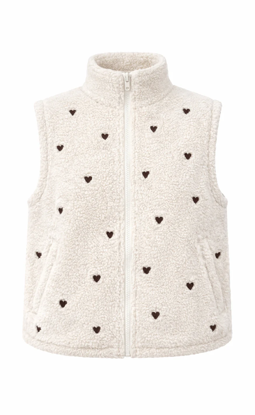 Say INA Copenhagen Fleece Vest - Fia - Beige W. Brown Embroidery Hearts - Image 3