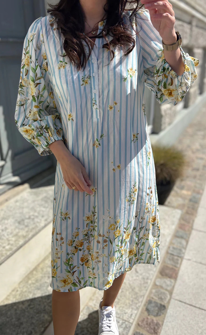 Say INA Copenhagen Kjole - Carly - Blue Striped W. Flowers
