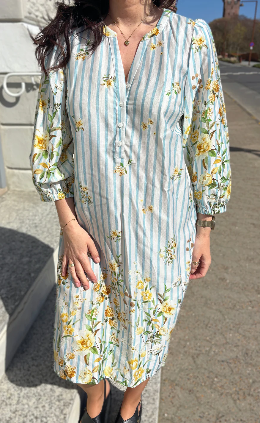 Say INA Copenhagen Kjole - Carly - Blue Striped W. Flowers - Image 6