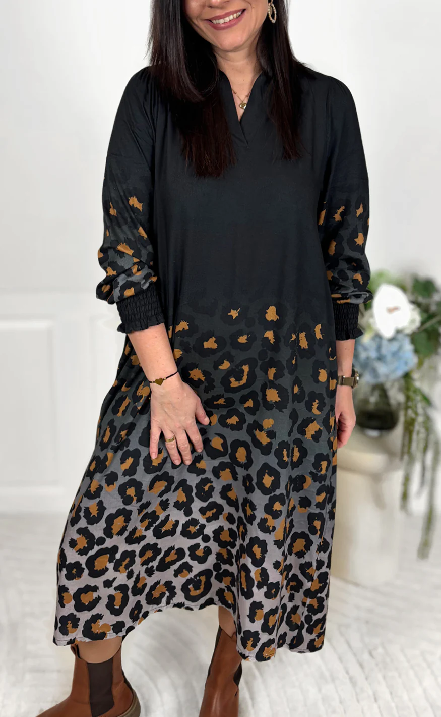 Say INA Copenhagen Kjole - Elva Long - Black W. Leopard