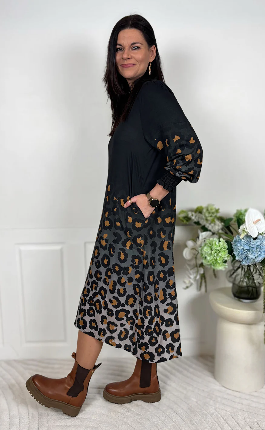 Say INA Copenhagen Kjole - Elva Long - Black W. Leopard - Image 5