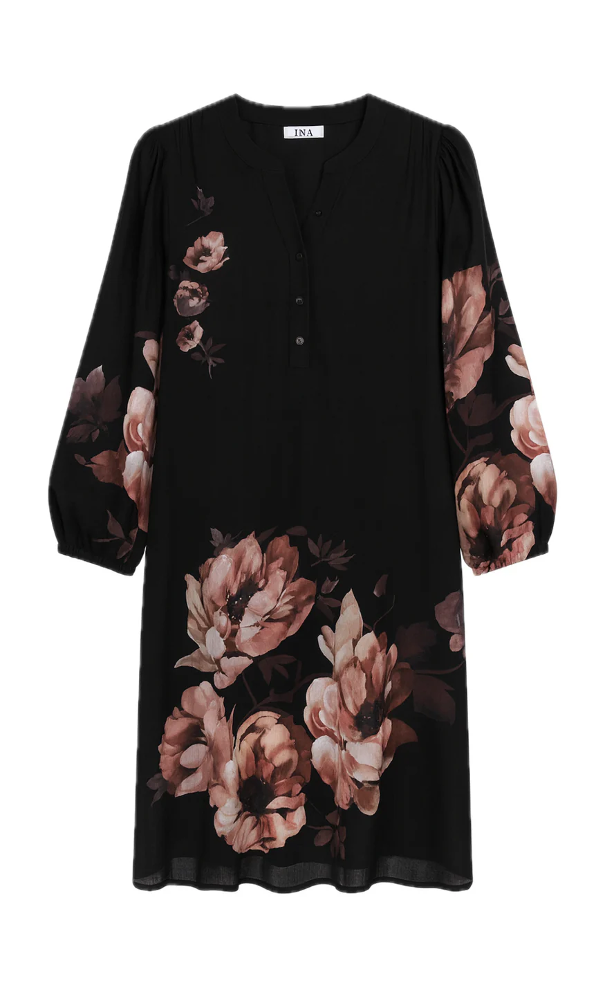 Say INA Copenhagen Kjole - Vivia - Black W. Rose Flowers - Image 2