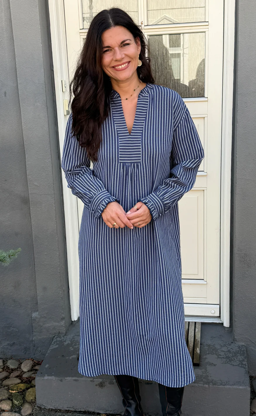 Say INA Copenhagen Kjole - Winnie LS - Navy Blue W. White Stripes - Image 2