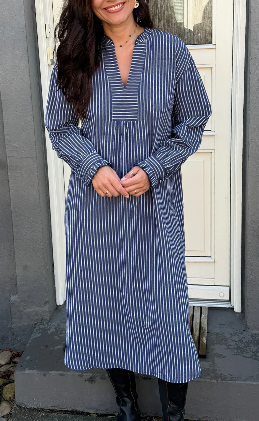 Say INA Copenhagen Kjole - Winnie LS - Navy Blue W. White Stripes - Image 3