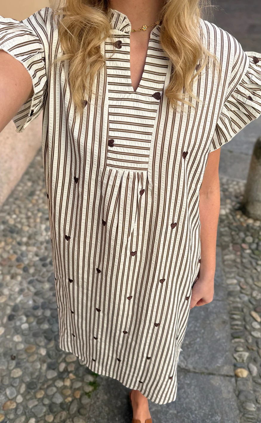 Say INA Copenhagen Kjole - Winnie - White / Brown Striped W. Brown Hearts - Image 10