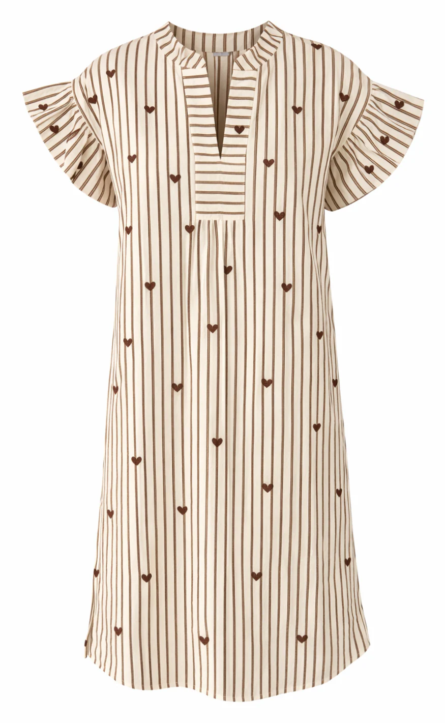 Say INA Copenhagen Kjole - Winnie - White / Brown Striped W. Brown Hearts - Image 3