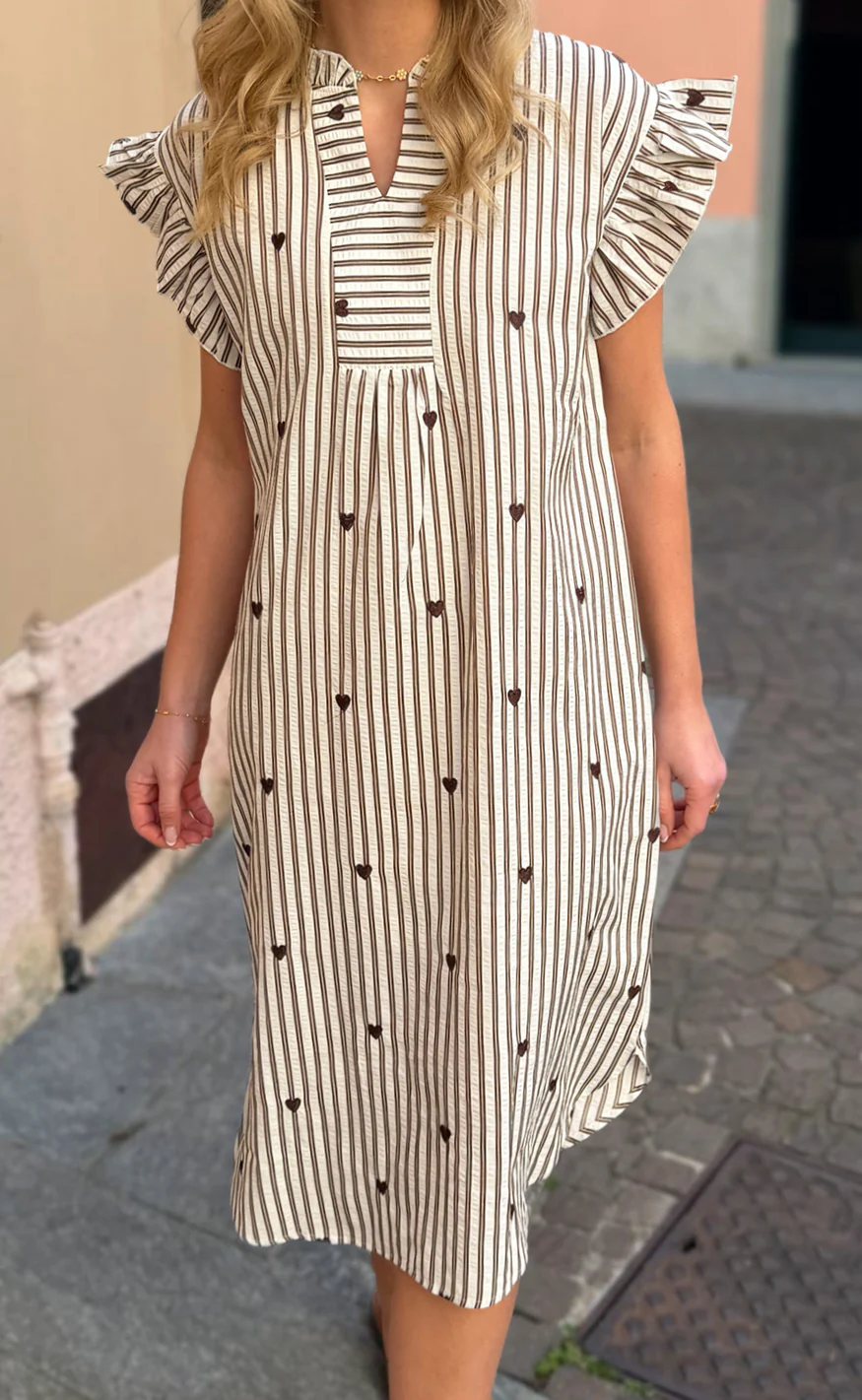 Say INA Copenhagen Kjole - Winnie - White / Brown Striped W. Brown Hearts - Image 8