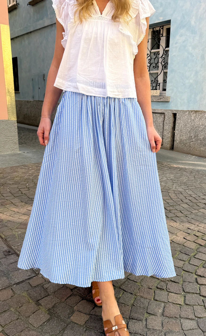 Say INA Copenhagen Nederdel - Lucia - Blue Striped - Image 3