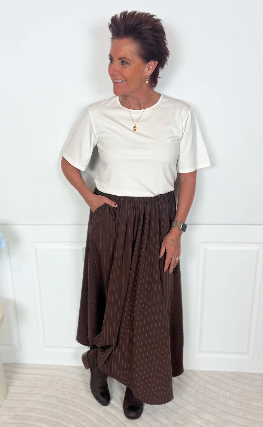 Say INA Copenhagen Nederdel - Lucia - Dark Brown W. Pinstripe - Image 2