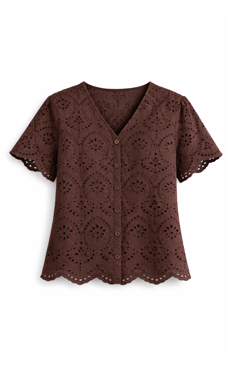 Say INA Copenhagen Skjorte - Emilia Embroidery - Dark Brown - Image 2