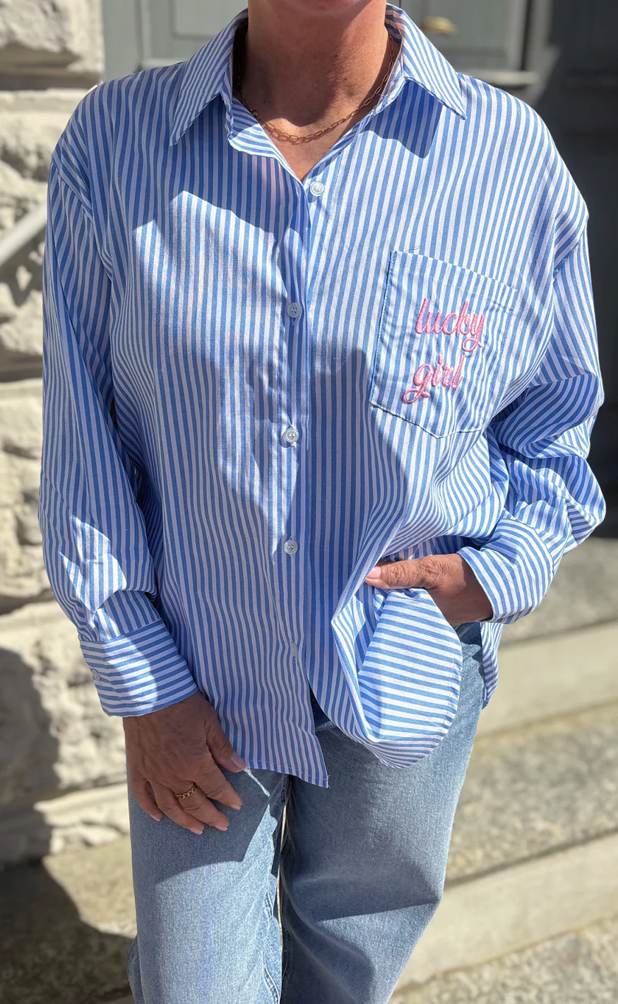 Say INA Copenhagen Skjorte - Lucky Girl - Light Blue Striped - Image 2