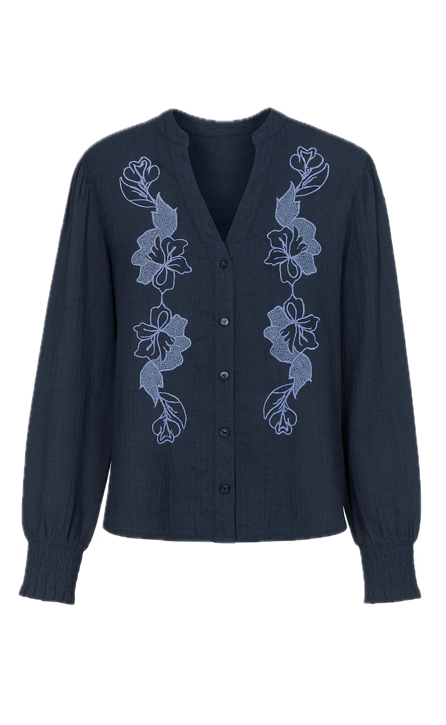 Say INA Copenhagen Skjorte - Pauline - Navy Blue W. Flower Embroidery - Image 3