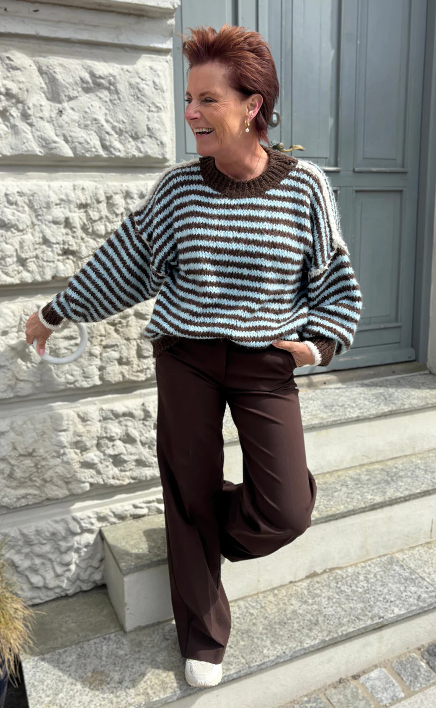 Say INA Copenhagen Strik - Sanna - Blue / Brown Striped W. White Details - Image 2