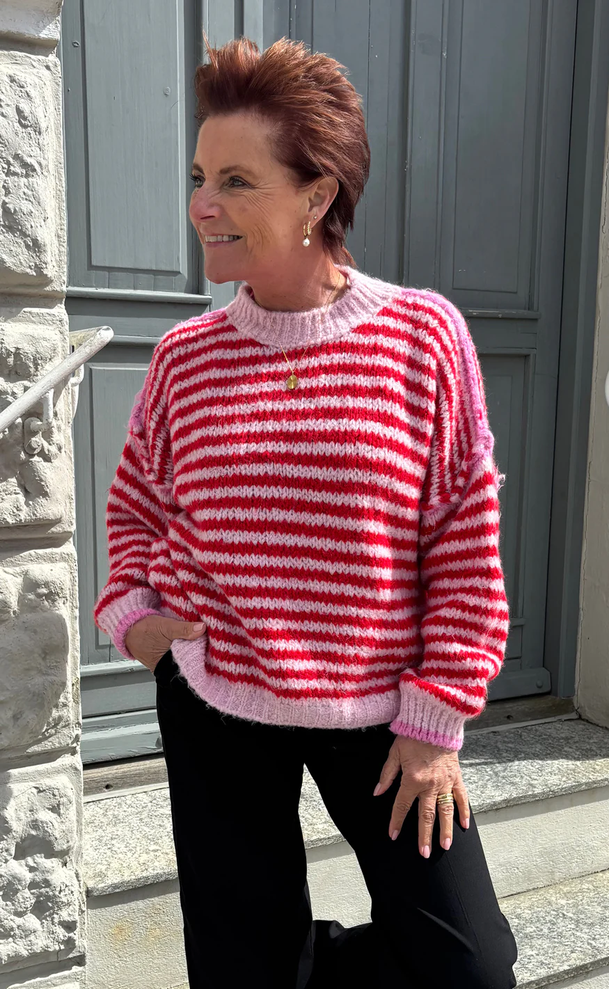 Say INA Copenhagen Strik - Sanna - Red Striped W. Pink Details - Image 2