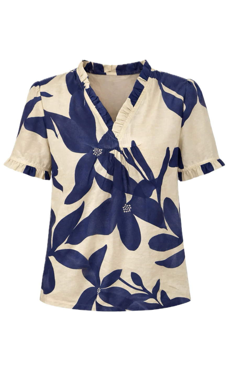 Say INA Copenhagen T-Shirt - Katiah - Off White W. Blue Flowers - Image 3