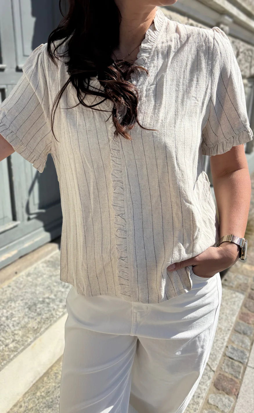 Say INA Copenhagen Top - Catja - Off White W. Stripes