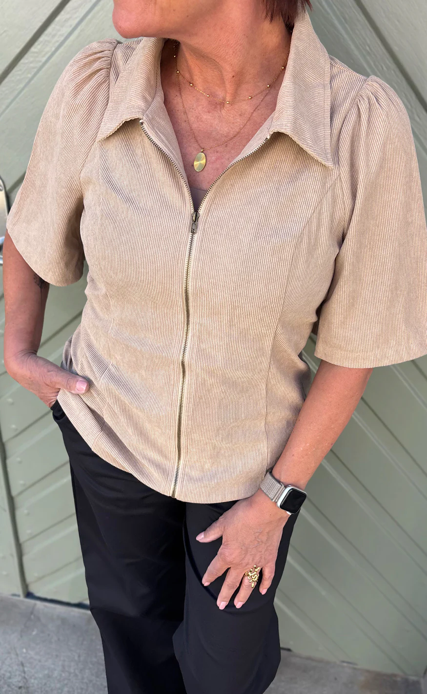 Say INA Copenhagen Bluse - Nora - Beige Corduroy - Image 4