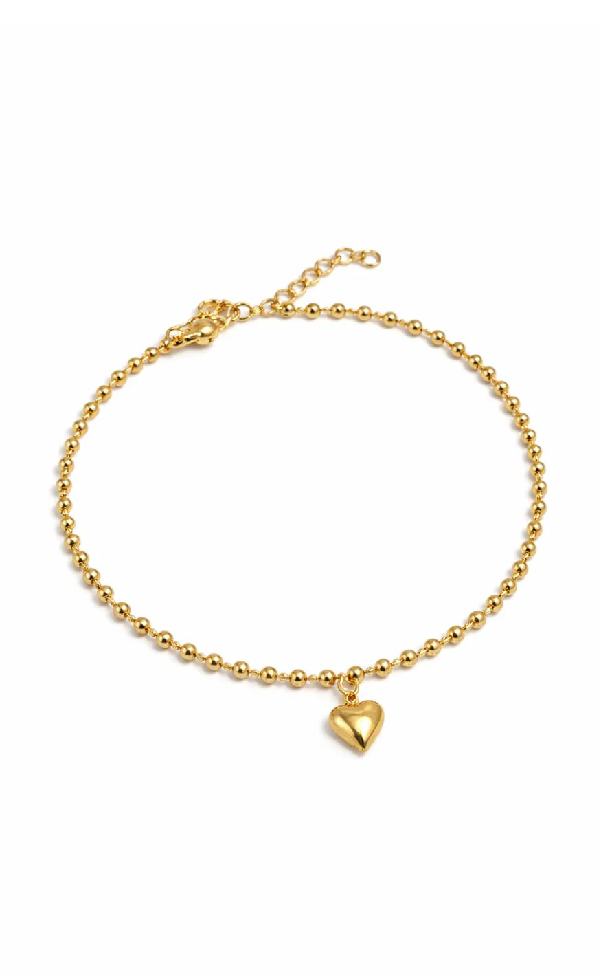 Smykkeli Copenhagen Ankelkæde - Classic Heart - Gold Colour