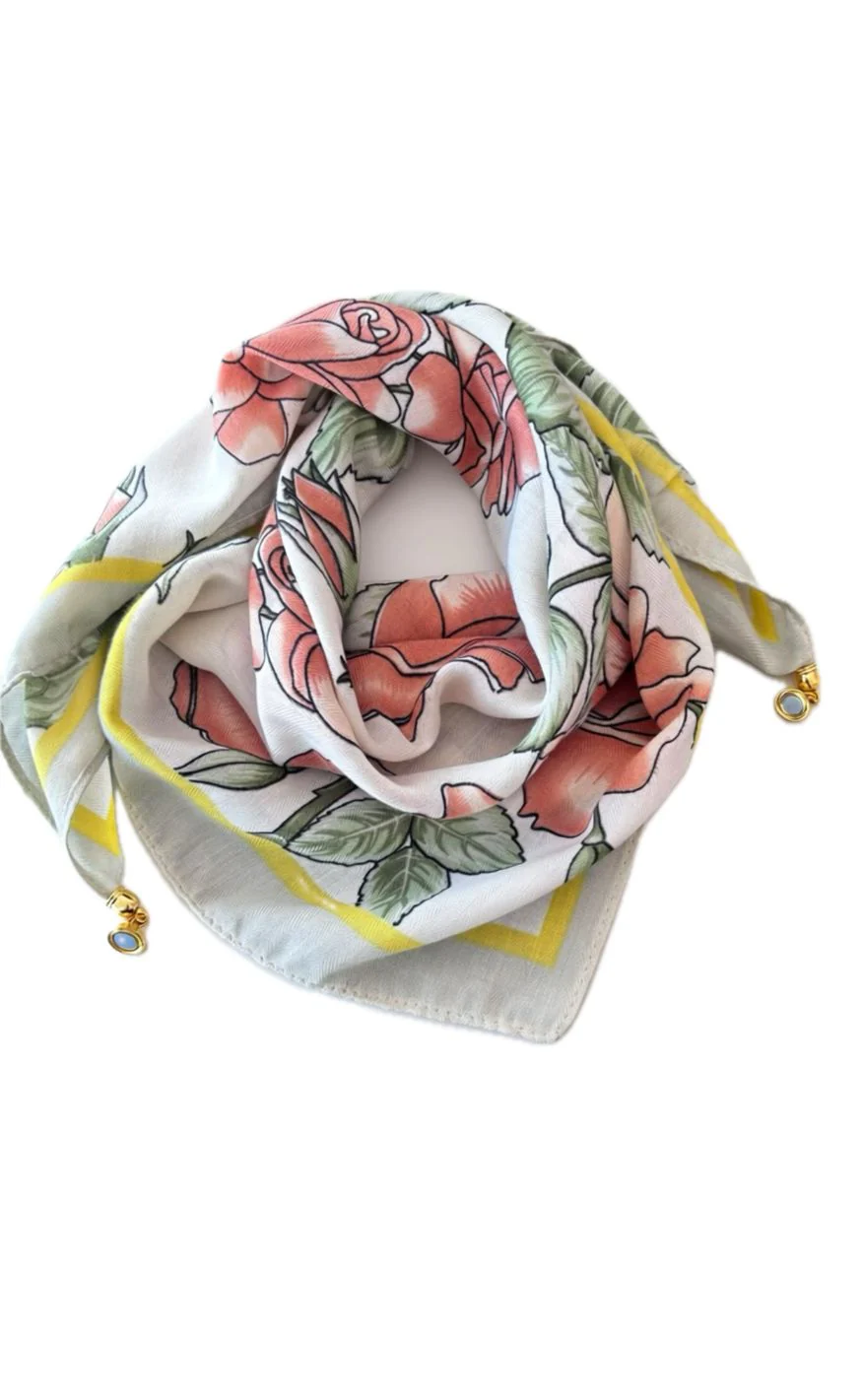 Tim & Simonsen Tørklæde - Franny Jewelry - Flower Yellow Stripe